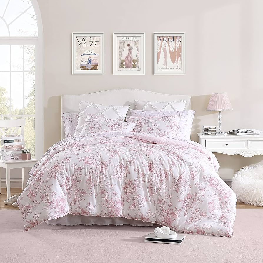 LAURA ASHLEY フラワーデザインマット2枚セット Laura Ashley Honeysuckle 2-Piece Blush Twin Quilt Set